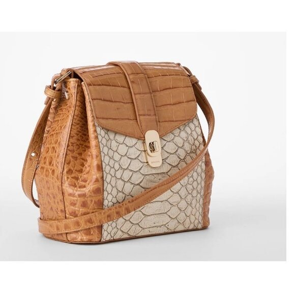 BRAHMIN Margo croc embossed leather crossbody bag + Dust bag -Beige/Cream - Picture 2 of 10